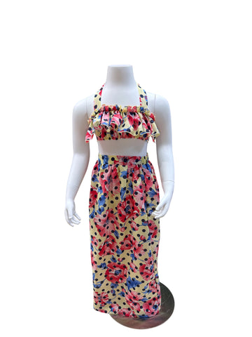 Polka Dot Floral Halter Bandeau Ruffle  Top Resort Skirt
