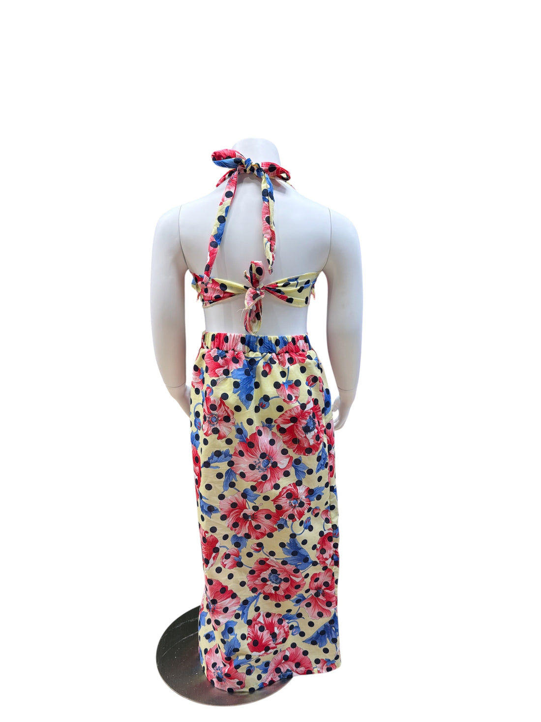 Polka Dot Floral Halter Bandeau Ruffle  Top Resort Skirt