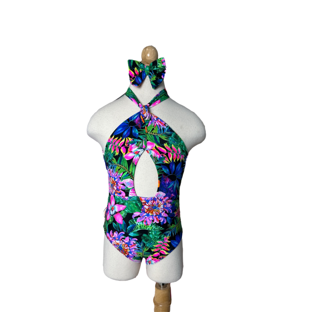 Tropical One Piece Cut Out  Swimwear