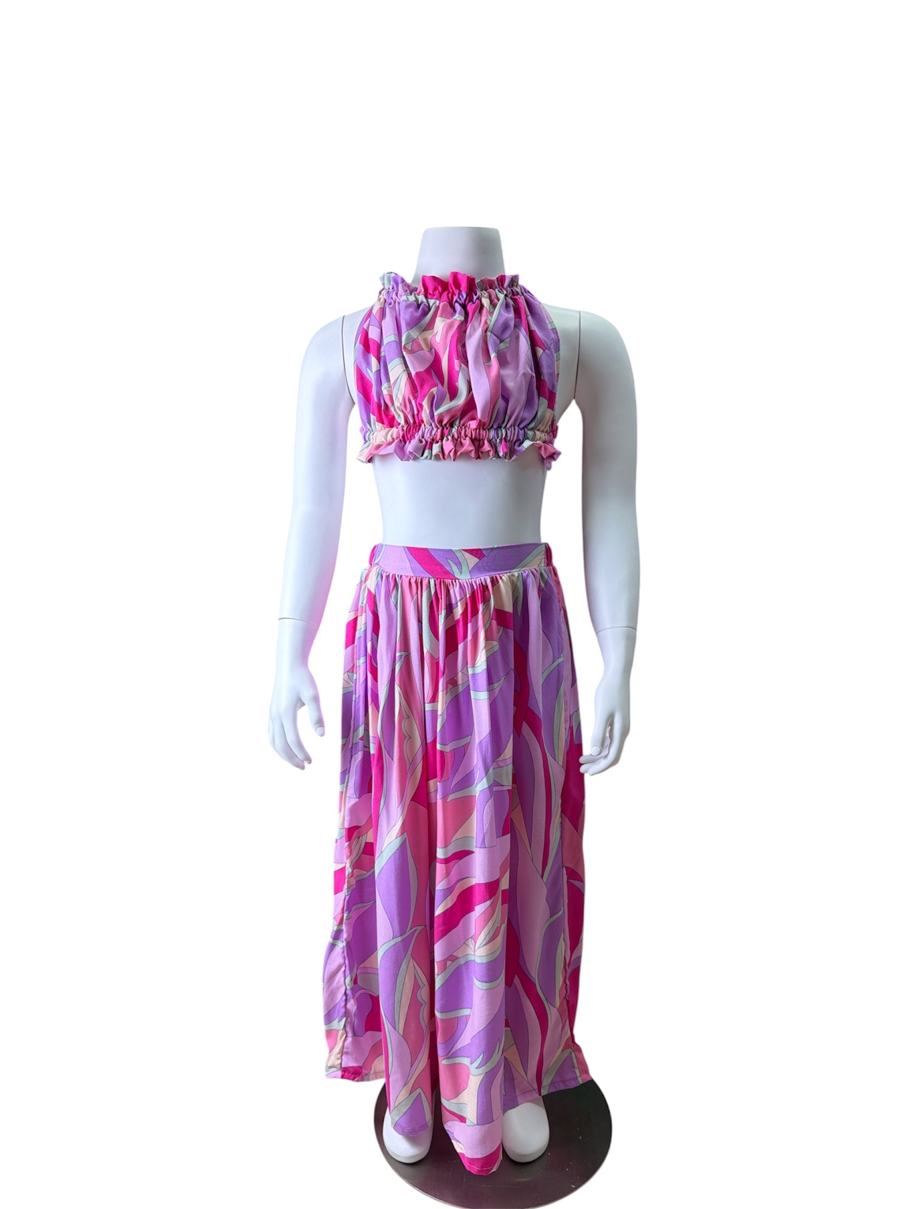 Tie Halter Bubble Top Resort Skirt Set