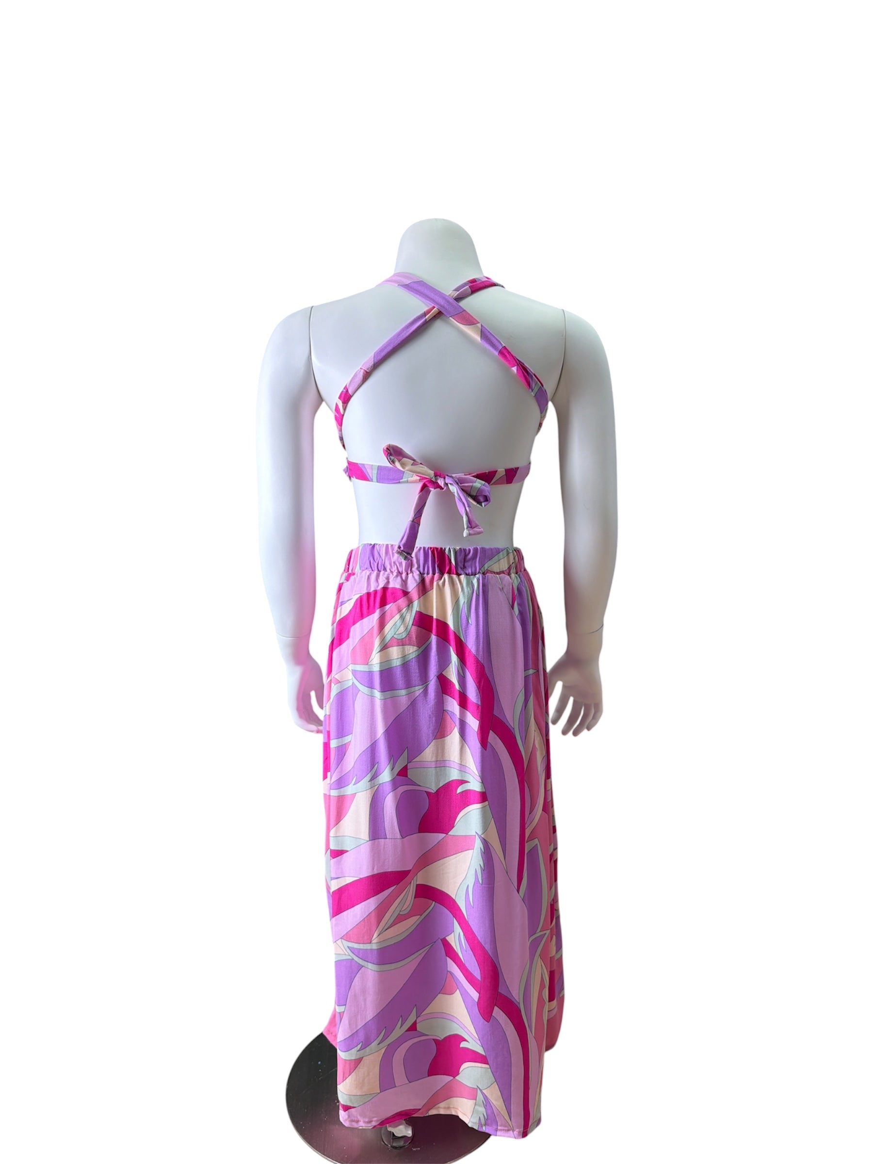 Tie Halter Bubble Top Resort Skirt Set